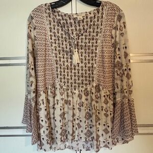Style & Co Women’s Blouse Ivory Multi Sz Large